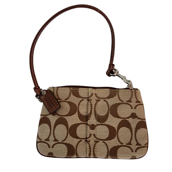 Coach Signature Wristlet Pouch Bag Brown & Beige - Picture 2 of 6
